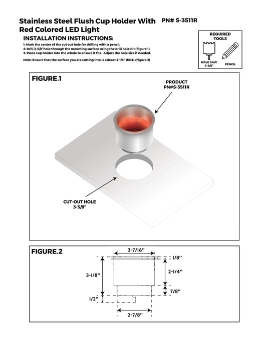 Whitecap S-3511R Stainless Steel Flush Cup Holder With Red Led Light