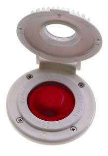 Pedal Imtra de bajo amperaje (arriba) con cubierta blanca y funda roja