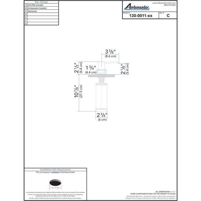 Ambassador Marine 130-0011-CP Universal- Soap Dispenser (Counter Mount) (Chrome)