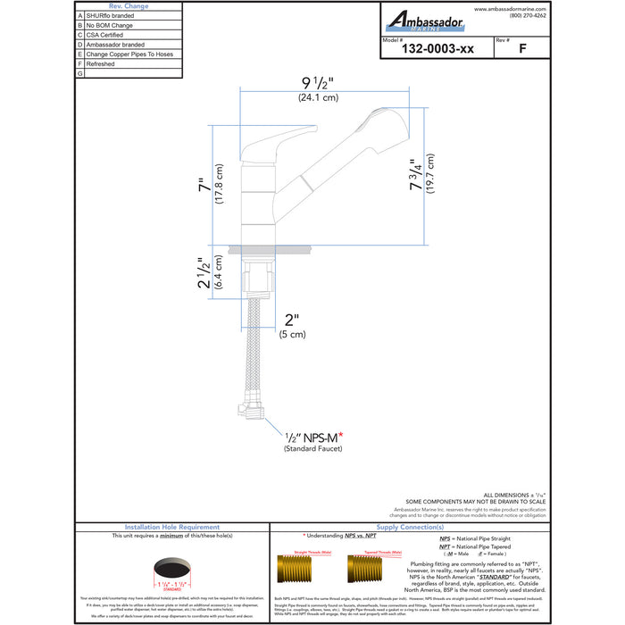 Ambassador Marine 132-0003-CP Universal/Pacifica- Pull-Out Galley Faucet (Chrome)