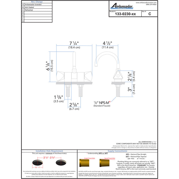 Ambassador Marine 132-0230-CP Trinidad- Elite Folding Faucet (Arc Spout) (Chrome)