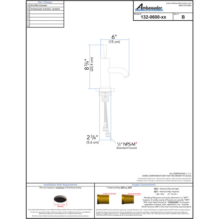 Ambassador Marine 132-0600-CP Allure- Head Faucet (Chrome)