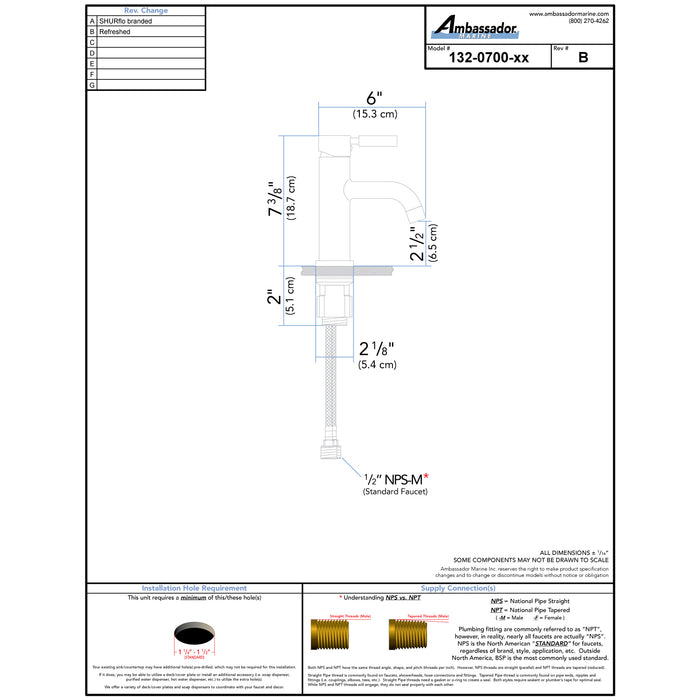 Ambassador Marine 132-0700-CP Aviani- Head Faucet (Chrome)