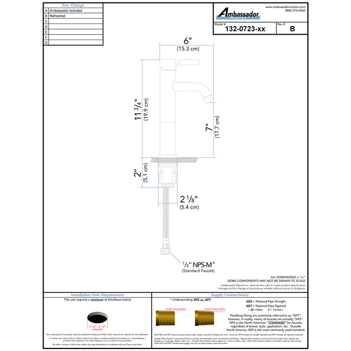 Ambassador Marine 132-0723-CP Aviani- Vessel Faucet (Chrome)