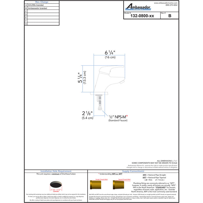 Ambassador Marine 132-0800-CP Pacifica- Head Faucet (Chrome)