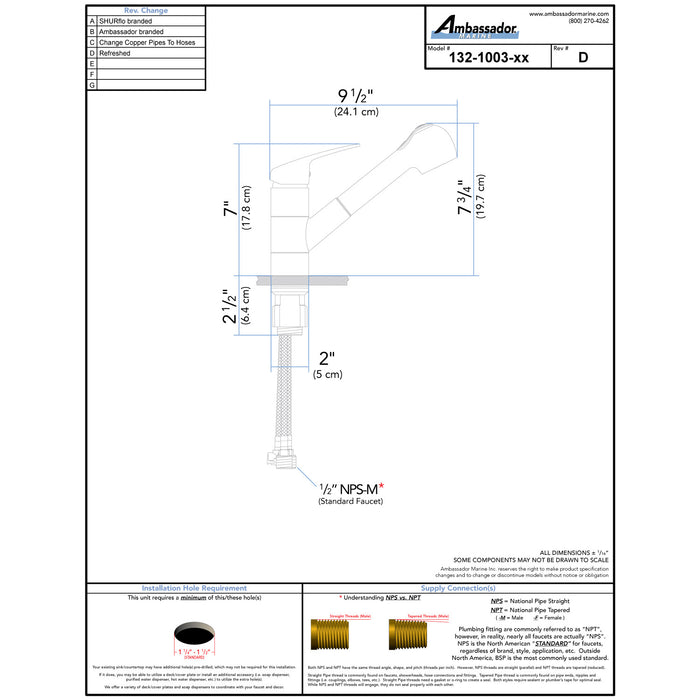 Ambassador Marine 132-1003-NP Nautilus- Pull-Out Galley Faucet (Brushed Nickel)