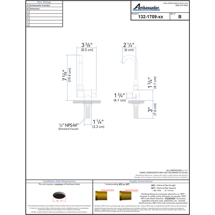 Ambassador Marine 132-1709-CP Aidack- Elite Folding Tap (J-Spout) (Chrome)