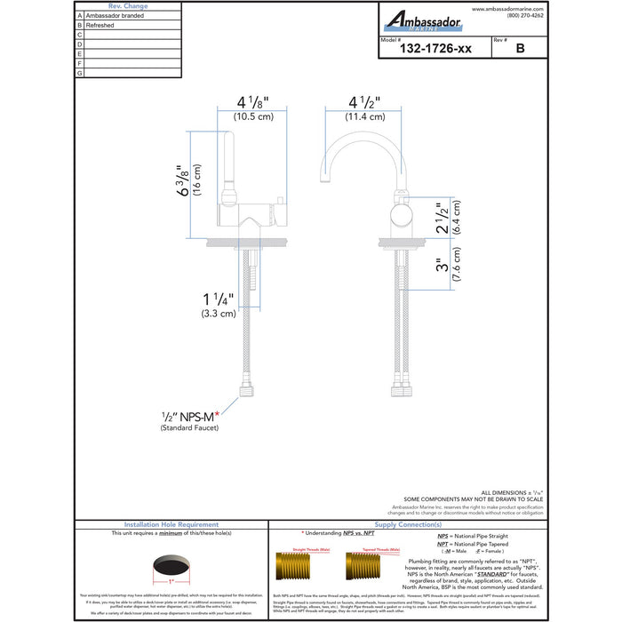 Ambassador Marine 132-1726-CP Aidack- Elite Folding Faucet (Arc Spout) (Chrome)