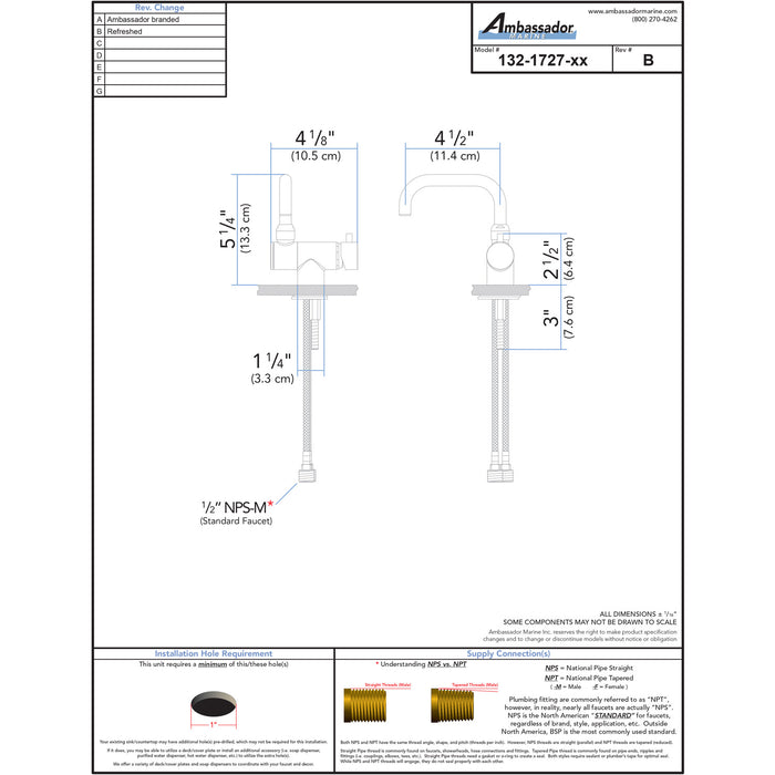 Grifo plegable Ambassador Marine 132-1727-CP Aidack- Elite (caño angular) (cromado)