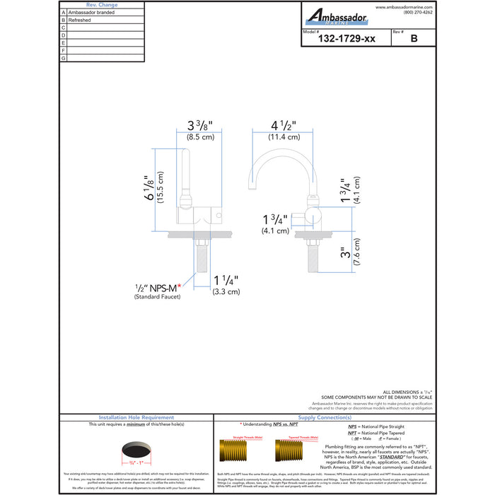 Ambassador Marine 132-1729-CP Aidack- Elite Folding Tap (Arc Spout) (Chrome)