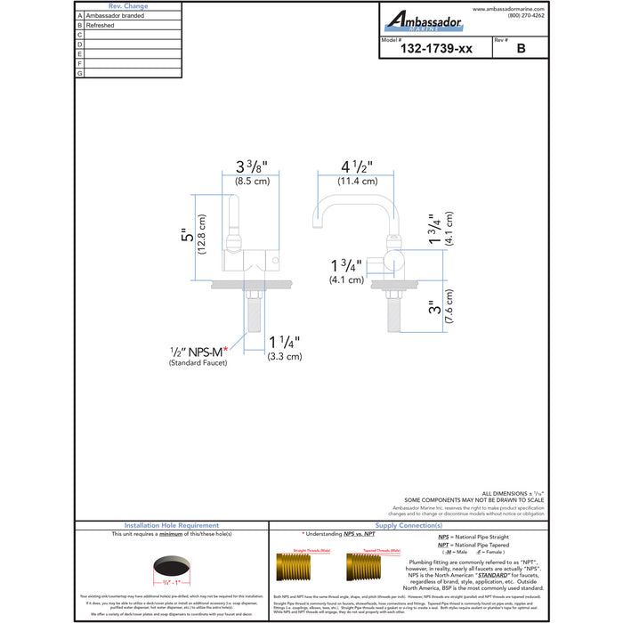 Ambassador Marine 132-1739-CP Aidack- Elite Folding Tap (Angled Spout) (Chrome)