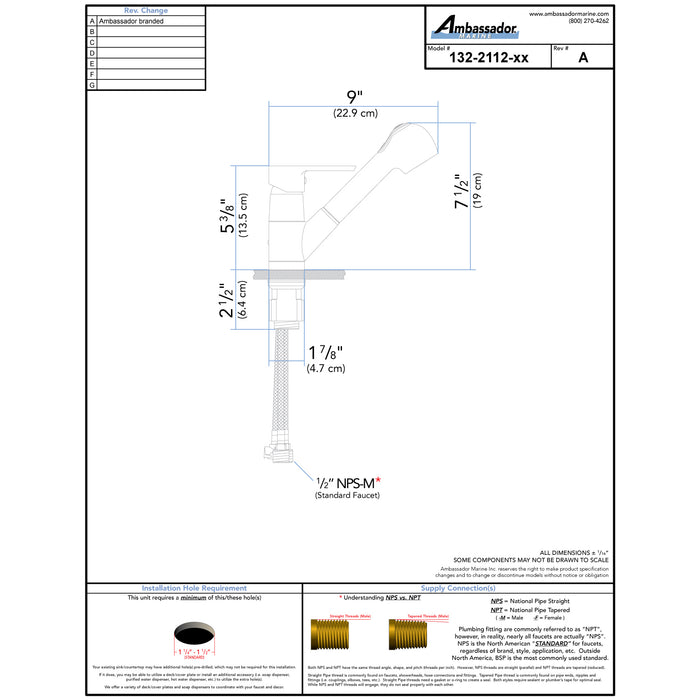 Ambassador Marine 132-2112-NP Irva- Small Pull-Out Galley Faucet (Brushed Nickel)