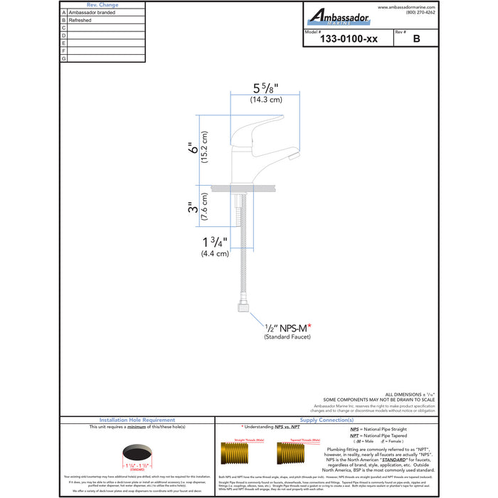 Ambassador Marine 133-0100-CP Stasis- Head Faucet (Chrome)