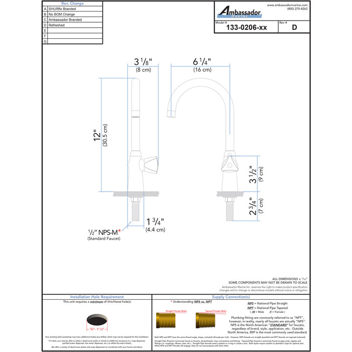 Ambassador Marine 133-0206-CP Trinidad- High Arch Galley/Wet Bar Tap (Chrome)