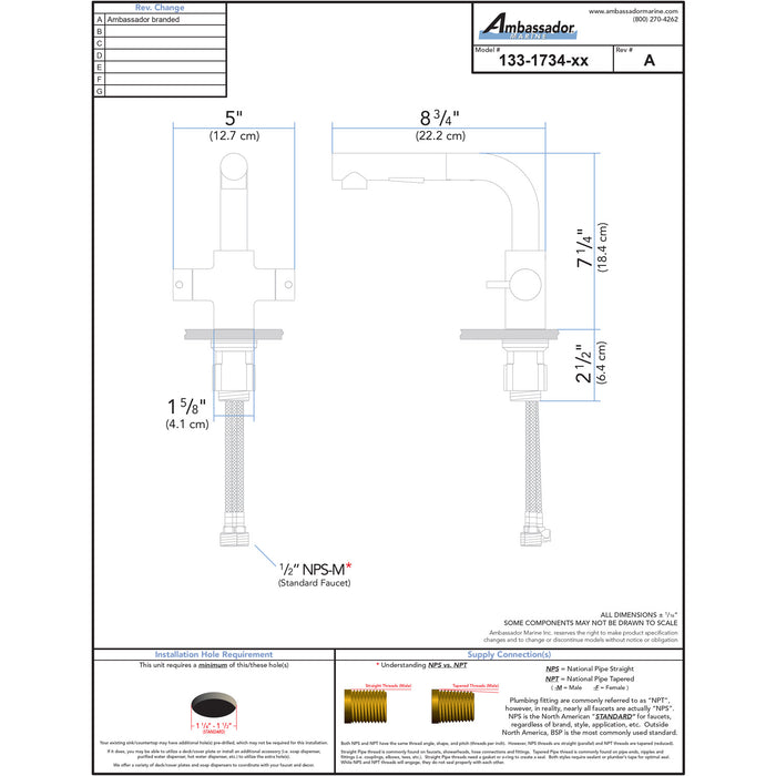 Ambassador Marine 133-1734-CP Aidack- Pull-Out Galley Faucet (6' Stainless Steel Hose) (Chrome)