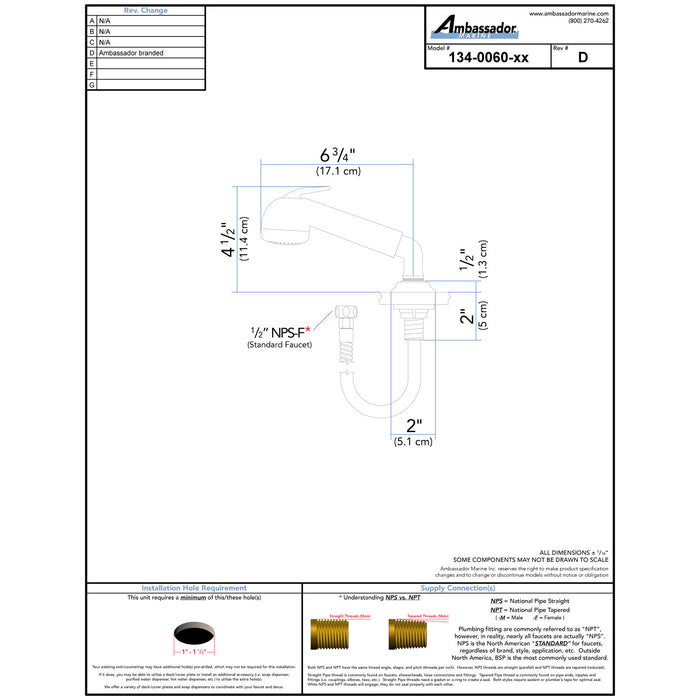 Ambassador Marine 134-0060-WH-R Deck-Mount Sprayer- Large Warm White Sprayer (No Hook), w/Elbow, 6' Stainless Steel Hose, Low Profile Holder