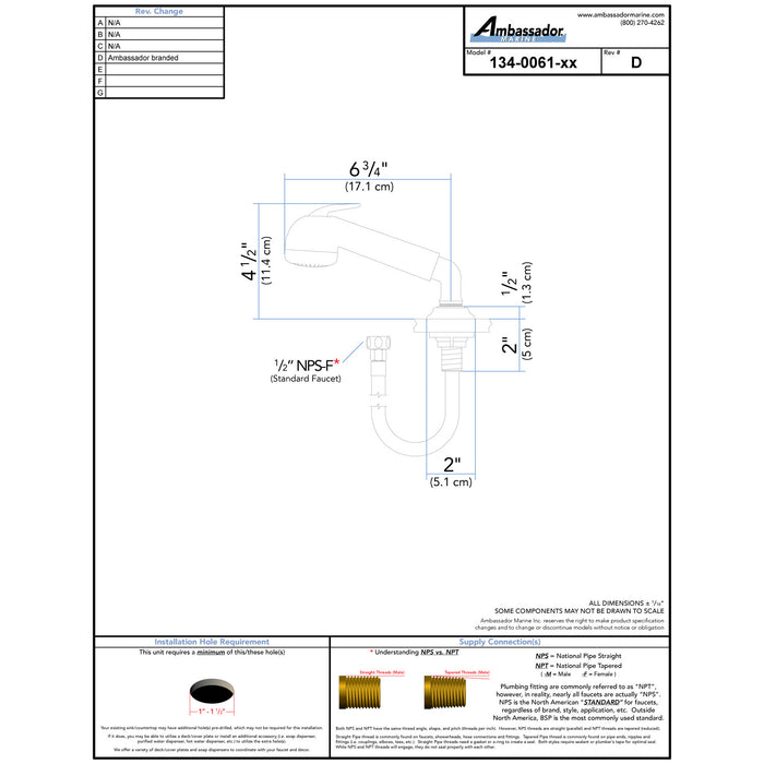 Ambassador Marine 134-0061-WH-R Deck-Mount Sprayer- Large Warm White Sprayer (No Hook), w/Elbow, 10' White Rubber Hose, Low Profile Holder