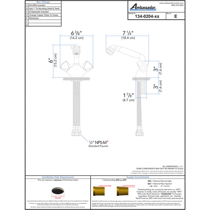 Ambassador Marine 134-0204-CA Trinidad- Head/Shower Combo Faucet (Classic Arctic White Sprayer, 6' White Rubber Hose) (Chrome/Arctic White)