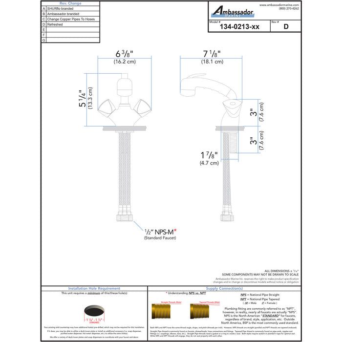 Ambassador Marine 134-0213-CP Trinidad- Head/Shower Combo Faucet (Small Chrome Sprayer (No Hook), 6' Black Rubber Hose) (Chrome)