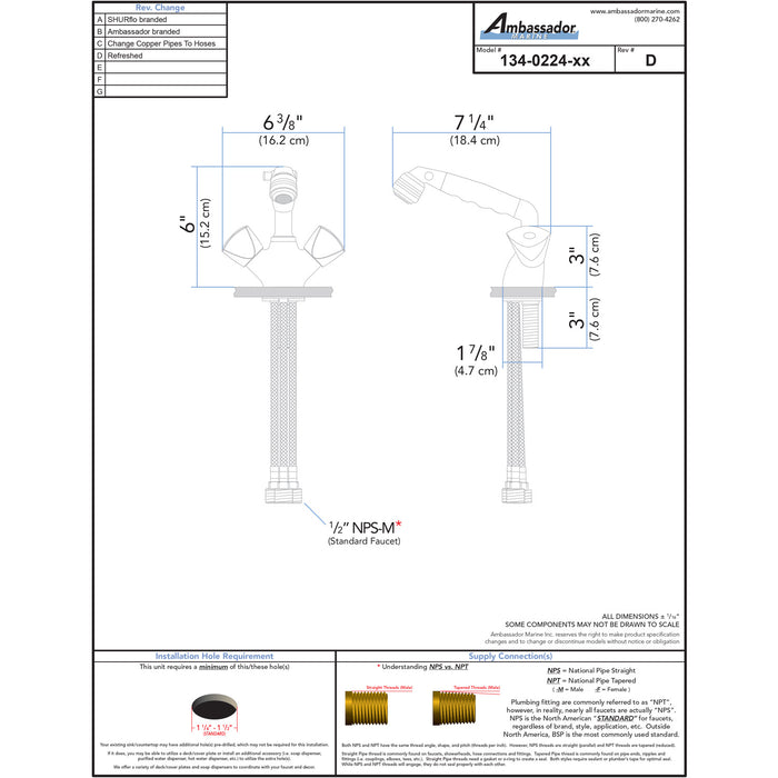 Ambassador Marine 134-0224-CK Trinidad- Head/Shower Combo Faucet (Classic Black Sprayer, 6' Stainless Steel Hose) (Chrome/Black)