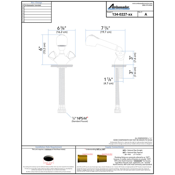 Ambassador Marine 134-0227-CW Trinidad- Head/Shower Combo Faucet (Pull-Out Kitchen Sprayer, 6' White Rubber Hose) (Chrome/White)