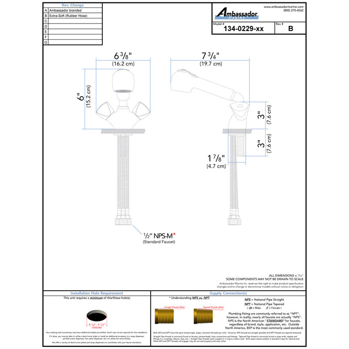 Ambassador Marine 134-0229-CW Trinidad- Head/Shower Combo Faucet (Pull-Out Kitchen Sprayer, 10' White Rubber Hose) (Chrome/White)