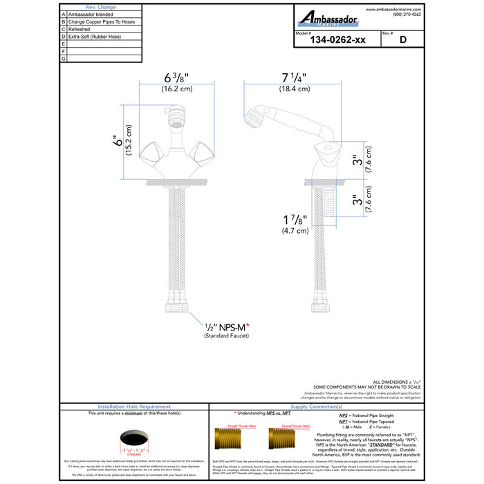 Ambassador Marine 134-0262-CW Trinidad- Head/Shower Combo Faucet (Classic Warm White Sprayer, 10' White Rubber Hose) (Chrome/Warm White)