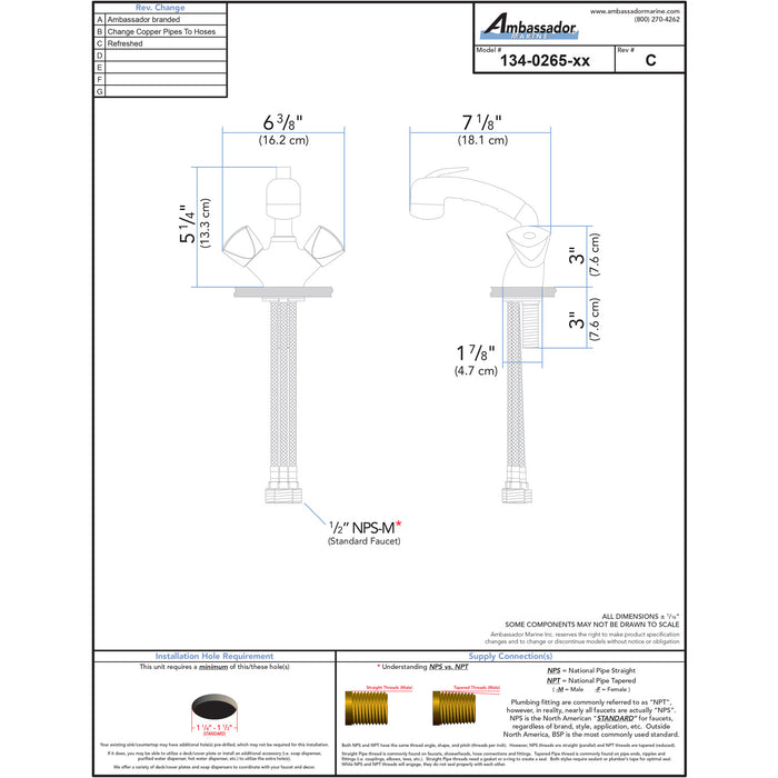 Ambassador Marine 134-0265-CK Trinidad- Head/Shower Combo Faucet (Small Black Sprayer (No Hook), 6' Stainless Steel Hose) (Chrome/Black)