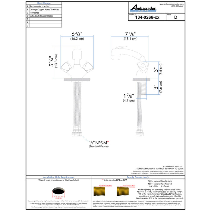 Ambassador Marine 134-0266-CA Trinidad- Head/Shower Combo Faucet (Small Arctic White Sprayer (No Hook), 10' White Rubber Hose) (Chrome/Arctic White)
