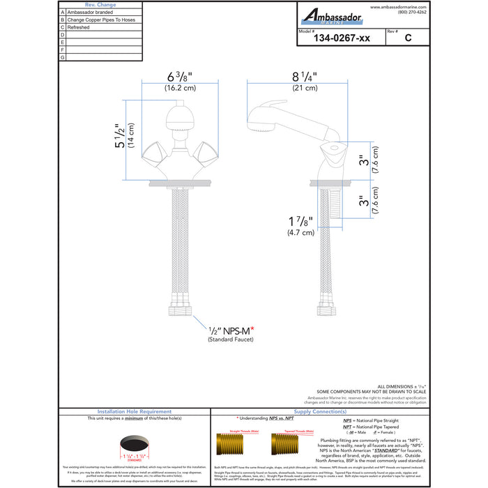 Ambassador Marine 134-0267-CK Trinidad- Head/Shower Combo Faucet (Large Black Sprayer (No Hook), 6' Stainless Steel Hose) (Chrome/Black)