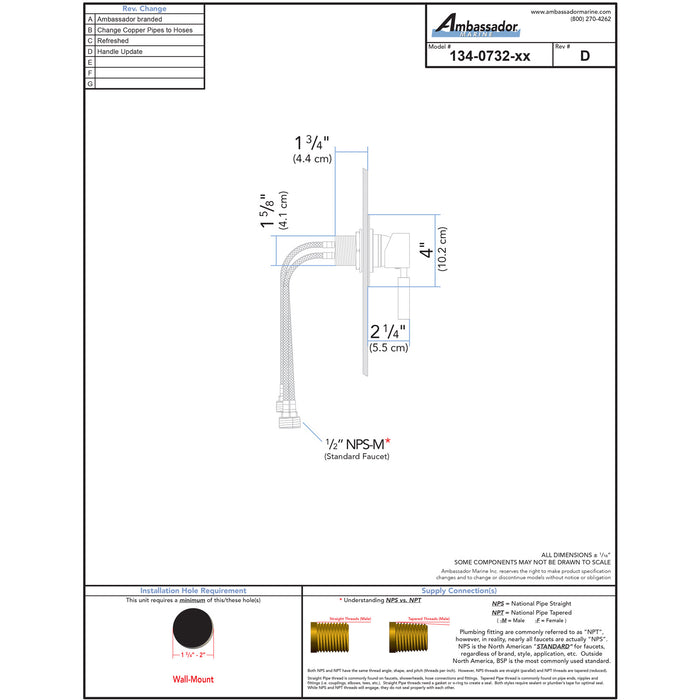 Ambassador Marine 134-0732-CP Aviani- 1H Shower Mixer, Thin Wall-Mount (Chrome)