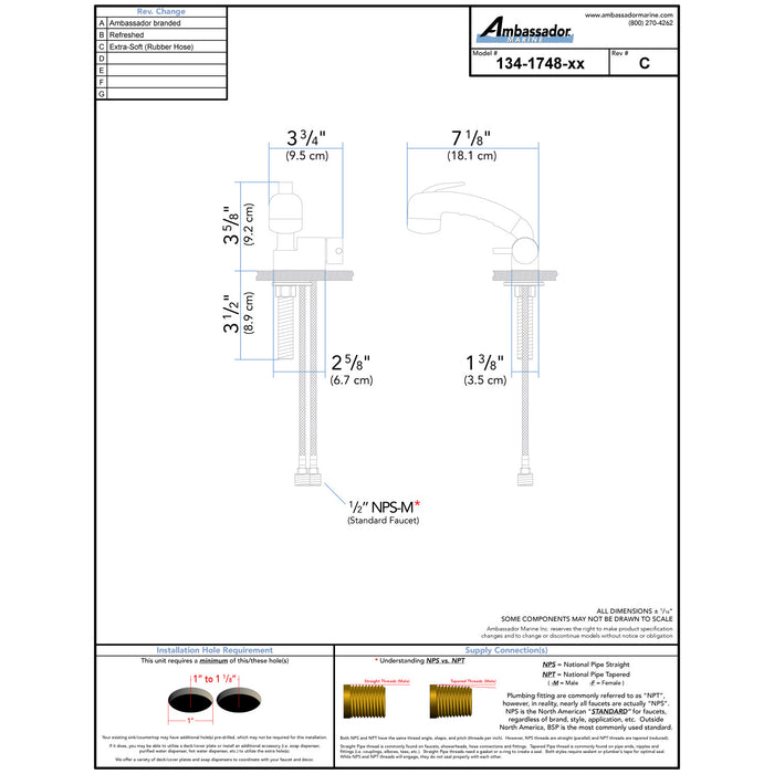 Ambassador Marine 134-1748-CA Aidack- Pull-Out Deck Tap (Cold Only) (Small Arctic White Sprayer (No Hook), 10' White Rubber Hose) (Chrome/Arctic White)