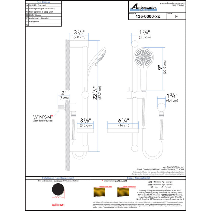 Ambassador Marine 135-0000-CP Universal- Elite Slidebar Shower (Chrome)