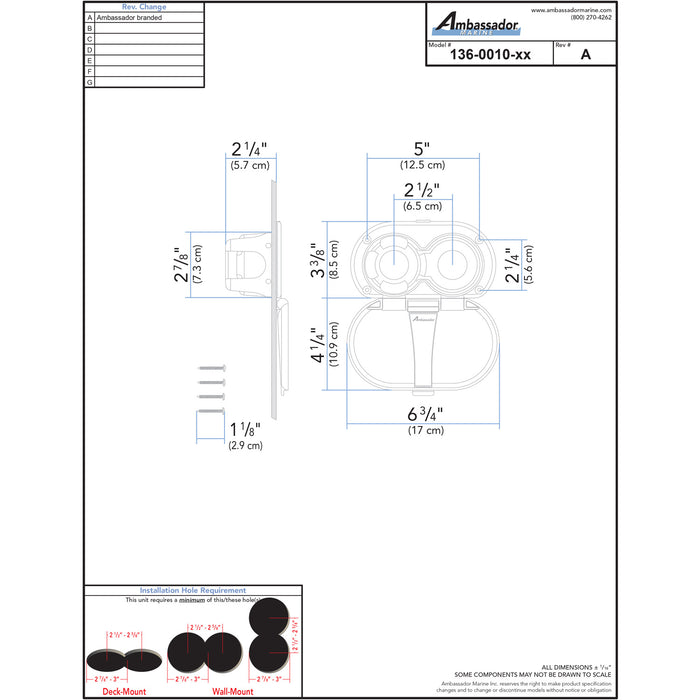 Ambassador Marine 136-0010-AW Transom Cup & Lid Set (All Plastic) (Arctic White)