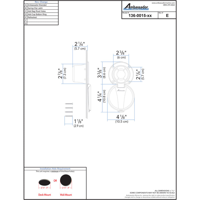 Ambassador Marine 136-0015-AW Recessed Cup & Lid Set (Stainless Steel Lid / Plastic Cup) (Arctic White)