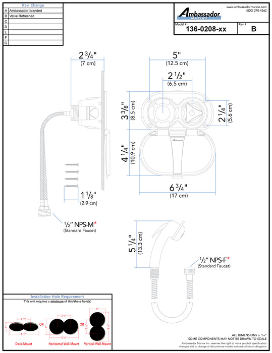Ambassador Marine 136-0208-CP Trinidad- Transom Shower (Cold Only), Chrome Cup & Lid, Small Chrome Sprayer, 6' Stainless Steel Hose, Chrome Trinidad Handle