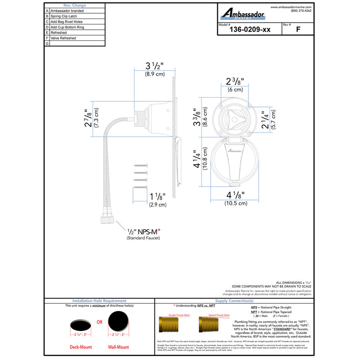 Ambassador Marine 136-0209-CW Trinidad - Válvula de control empotrada (solo agua fría), taza y tapa en blanco cálido, manija Trinidad cromada