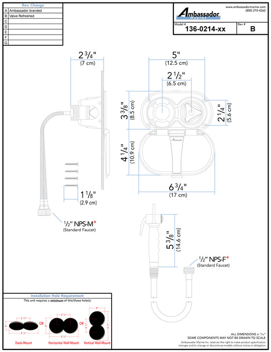 Ambassador Marine 136-0214-WH Trinidad- Transom Shower (Cold Only), Warm White Cup & Lid, Hammer-Head Warm White Sprayer, 10' White Rubber Hose, Chrome Trinidad Handle