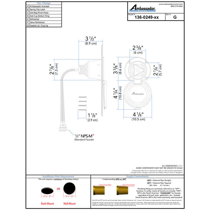Ambassador Marine 136-0249-CK Trinidad- Recessed Control Valve (Cold Only), Black Cup with Stainless Steel Lid w/Gasket, Chrome Trinidad Handle