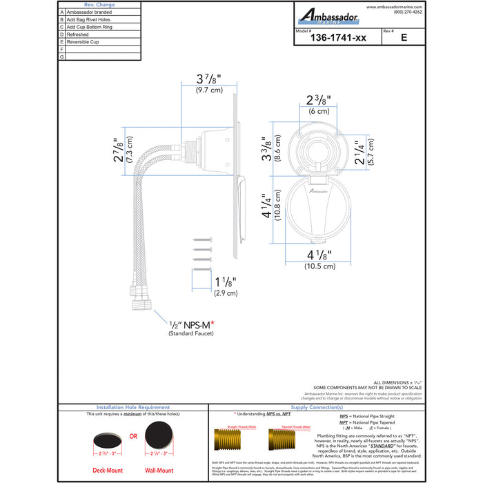 Ambassador Marine 136-1741-CW Aidack- Recessed Control Valve (Hot/Cold Mixer), Warm White Cup with Stainless Steel Lid, Chrome Aidack Handle