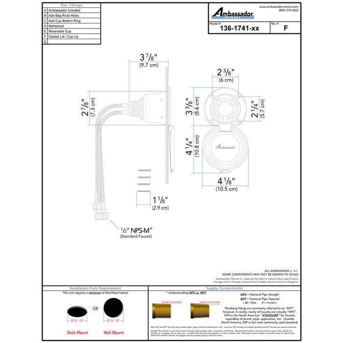Ambassador Marine 136-1741-CK Aidack- Recessed Control Valve (Hot/Cold Mixer), Black Cup with Stainless Steel Lid w/Gasket, Chrome Aidack Handle