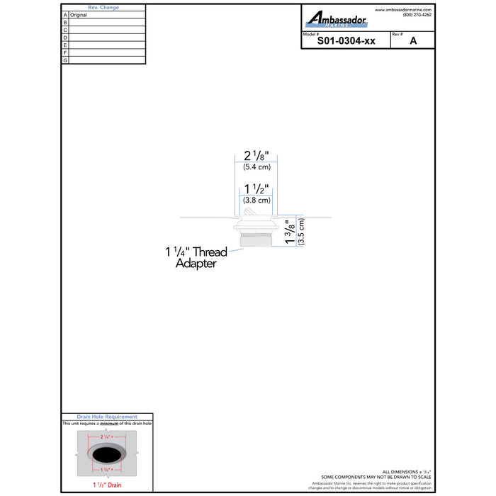 Ambassador Marine S01-0304 1 1/2" Flip Drain