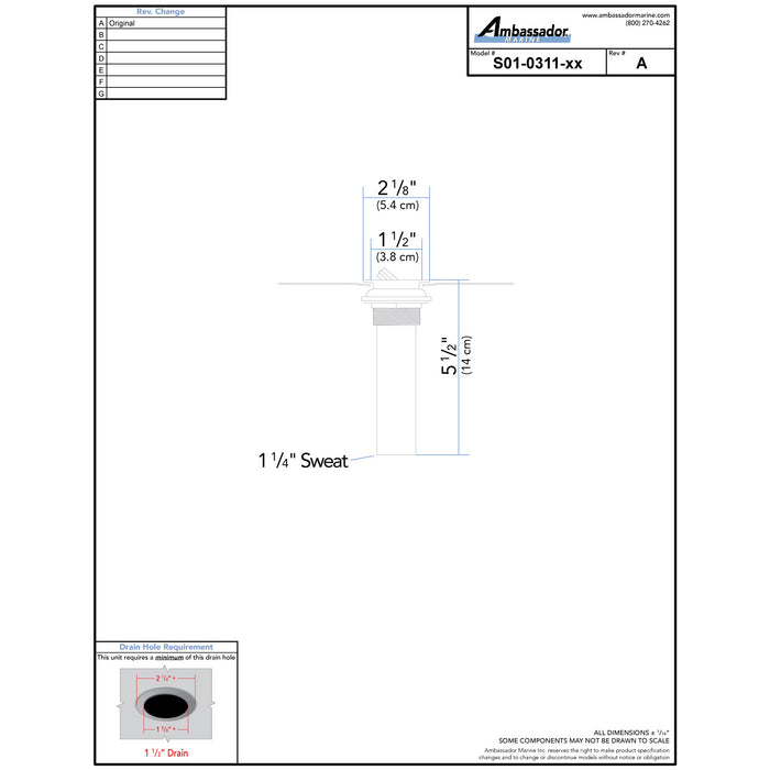 Ambassador Marine S01-0311 1 1/2" Flip Drain