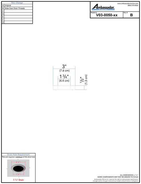 Base de montaje para fregadero de embarcación Ambassador Marine V03-0050-CP-R (opcional), compatible con la serie Touch Drain (cromada)