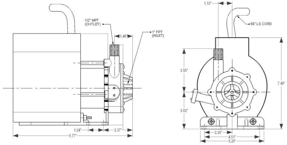KoolAir SPM1000-115 Submersible Magnetic Drive Pump 1000GPH 115V, Replaces March LC-5C-MD, 1" FPT Inlet 1/2" MPT Outlet