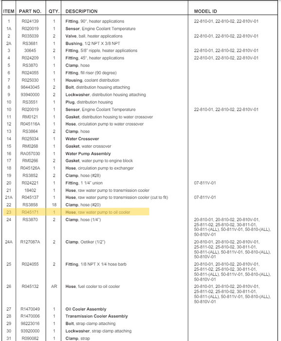 Crusader R045171 Bomba de agua cruda a manguera enfriadora