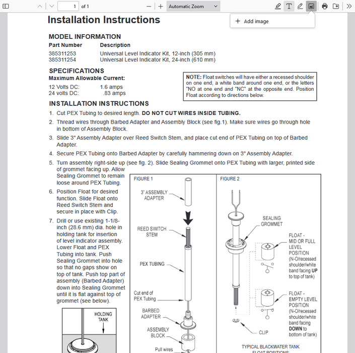 Dometic Universal Level Indicator Kit