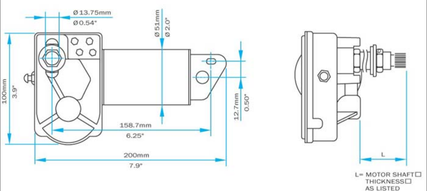 Roca W10 HD Marine Wiper Motor 12V with 2.5 Inch Shaft - Two-Speed, Self-Parking, Stainless Steel Construction