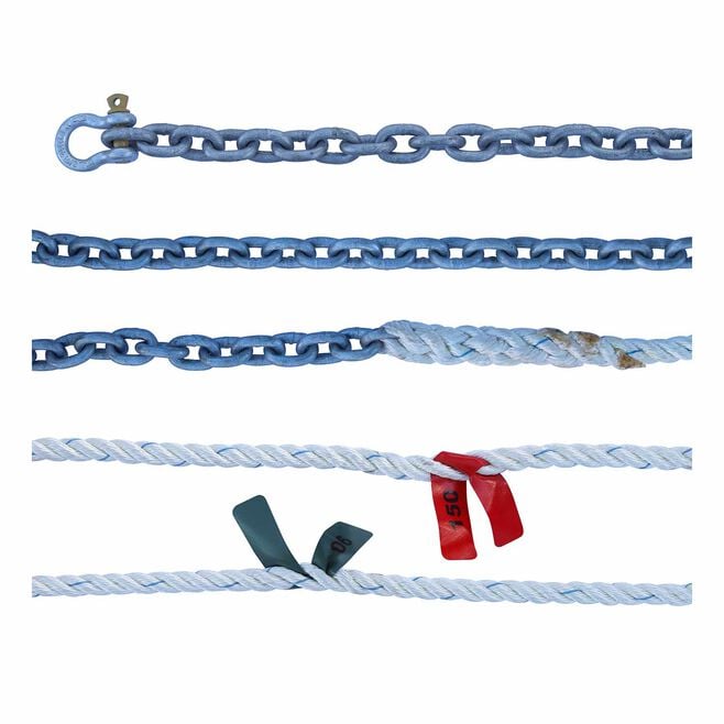 Titan Chain CAR3S91200H5115 Three Strand Anchor Rode, 9/16" x 200' Line, 5/16" x 15' Chain