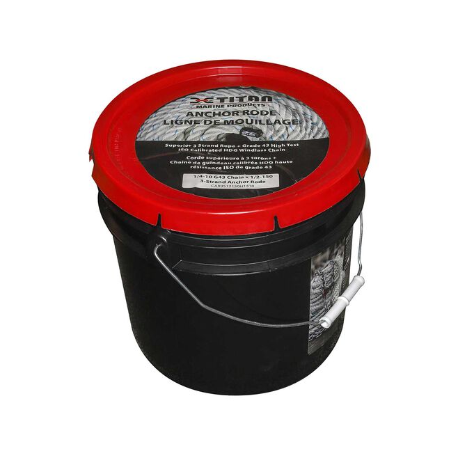 Titan Chain CAR3S12150H1450 Three Strand Anchor Rode, 1/2" x 150' Line, 1/4" x 50' Chain